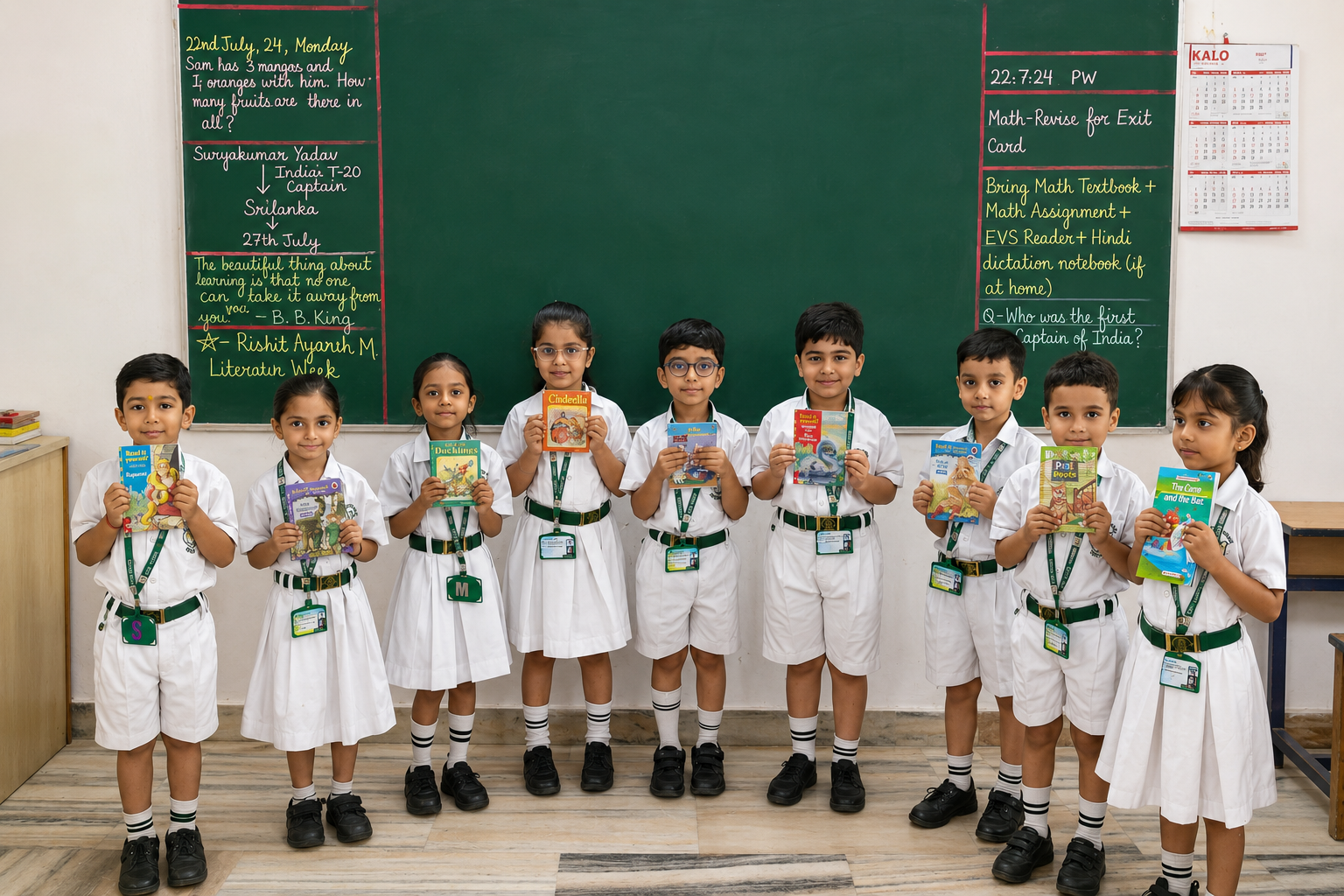 DPS Agra primary school students holding storybooks during classroom reading activity